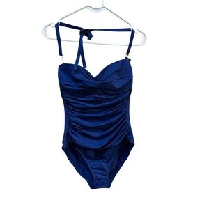 LAUREN RALPH‎ LAUREN Swimsuit One Piece Twist Bandeau Underwire Size 8 Blue NWT